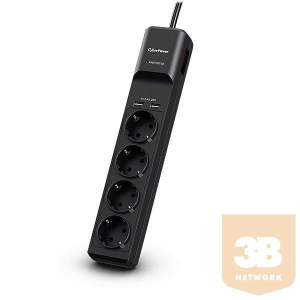 CYBERPOWER P0420SUD0-DE (4 aljzat) túlfeszültség védő és USB töltő 2 x
2.4A