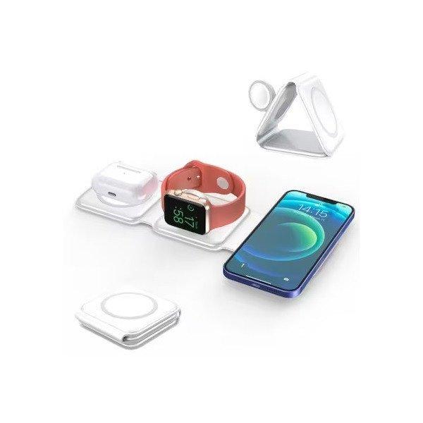 BLACKBIRD 3in1 15W Dokkoló Töltőállomás hajtogatható
(Iphone,Iwatch,Airpods) készülékekhez, Fehér