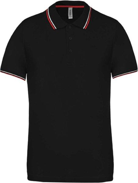 Férfi kontrasztcsíkos rövid ujjú galléros piké póló, Kariban KA250,
Black/Red/White-XL