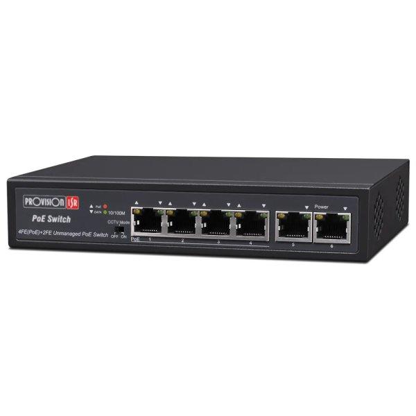 Provision PoE Switch 4+2 port 60W IP kamerarendszerhez