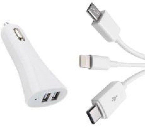 2-Es Usb Töltő M-Usb/Apple/Type-C 12V 2.1A Ae-Wf132-1