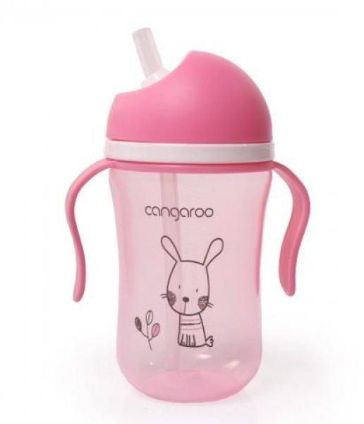 Cangaroo Cup Bunny szívószálas pohár 300 ml 6hó+ rózsaszín