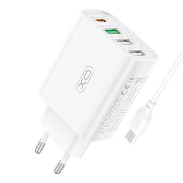 XO L120 hálózati töltő 3x USB, 1x USB-C, 18W (fehér)