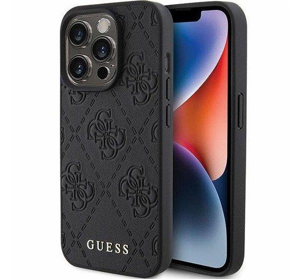 Guess Leather 4G Stamped Apple iPhone 15 Pro Max hátlap tok, fekete