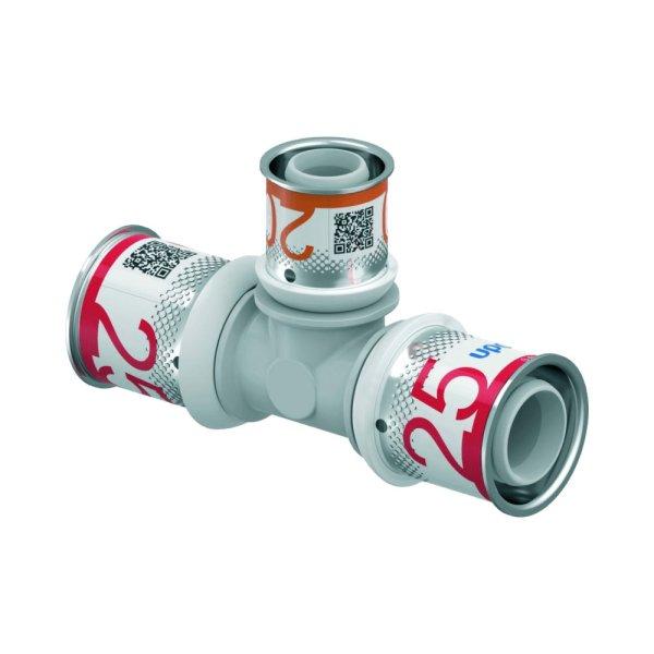 UPONOR S-Press PLUS PPSU műanyag szűkített T-idom ötrétegű csőhöz,
25x20x25 mm