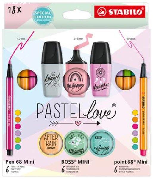 Írószer szett, STABILO, "Mini World Pastellove", 18 különböző
szín