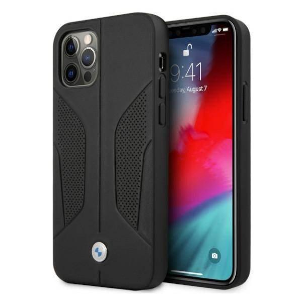 BMW BMHCP12MRSCSK iPhone 12/12 Pro 6,1" fekete keménytok bőr perforált
oldalsó tok