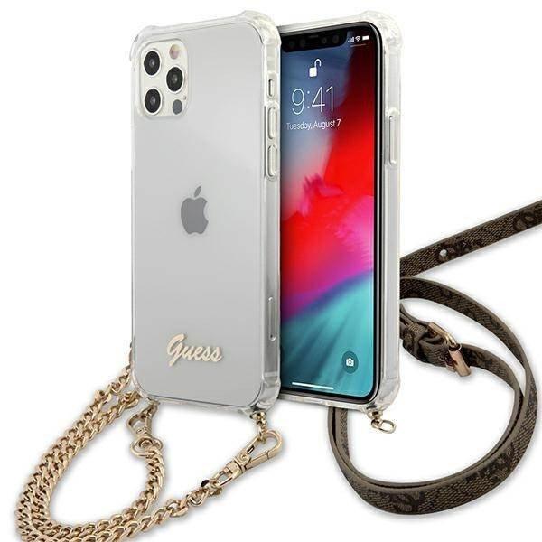 Guess GUHCP12MKC4GSGO iPhone 12/12 Pro 6,1" átlátszó keménytok 4G arany
lánccal