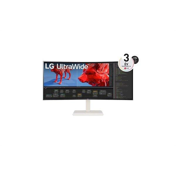 LG Ívelt IPS monitor 37.5" 38WR85QC-W, 3840x1600, 21:9, 450cd/m2, 1ms,
2xHDMI/DisplayPort/USB-C/USB, hangszóró