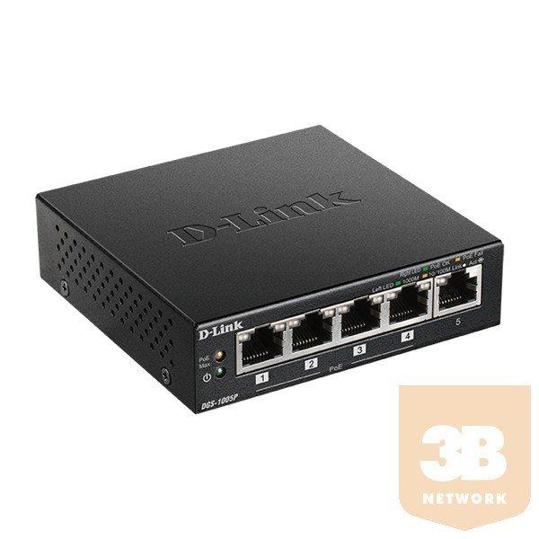 D-Link 5-Port 10/100/1000Mbps Gigabit PoE+ Switch, 60W power budget