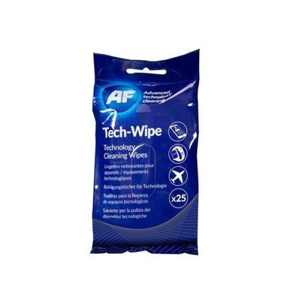 Tisztítókendő, képernyőhöz, alkoholmentes, nedves, 25 db, AF
"Tech-wipes"