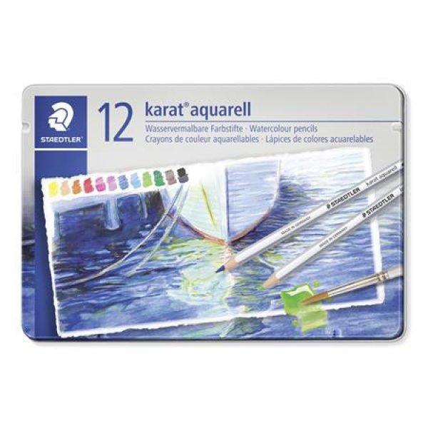 Akvarell ceruza készlet, hatszögletű, fém doboz, STAEDTLER "Karat®
aquarell 125", 12 különböző szín