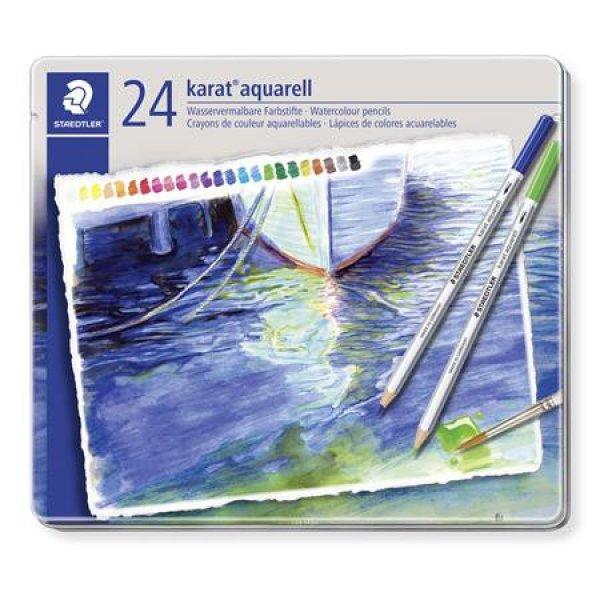 Akvarell ceruza készlet, hatszögletű, fém doboz, STAEDTLER "Karat®
aquarell 125", 24 különböző szín