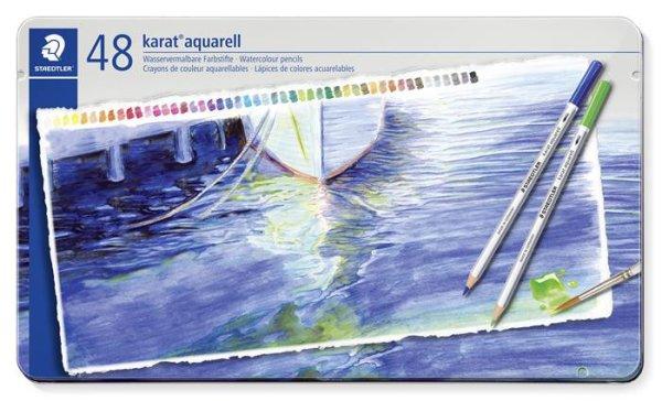 Akvarell ceruza készlet, hatszögletű, fém doboz, STAEDTLER "Karat®
aquarell 125", 48 különböző szín