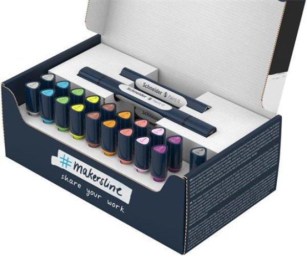 Kétvégű marker készlet, 27 darabos, SCHNEIDER "Paint-It 040 Twin marker
Set 2", 10 különböző szín