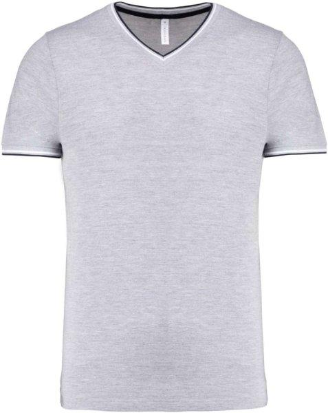 Férfi V-nyakú piké póló, kontrasztos szélekkel, Kariban KA374, Oxford
Grey/Navy/White-L