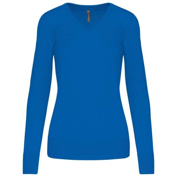 Női V-nyakú testhezálló pulóver, Kariban KA966, Light Royal Blue-L