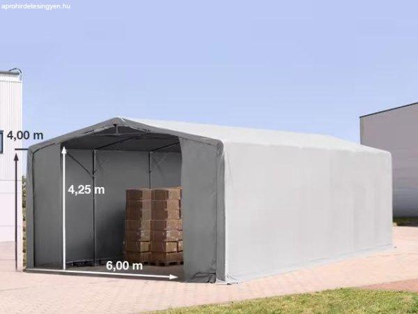 Professzionális ipari sátor 8x12m raktársátor 4,00m oldalmagasság, standard
kapuval ponyva PVC szürke