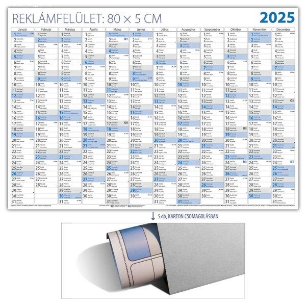 Plakátnaptár 980 × 680 mm, fehér lapokkal kék karton csomagolásban
Dayliner 2025.