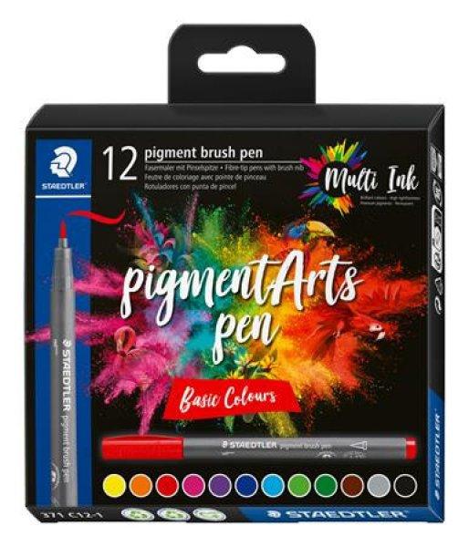 Ecsetirón készlet, STAEDTLER "Pigment brush 371", 12 különböző
alapszín