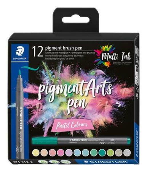 Ecsetirón készlet, STAEDTLER "Pigment brush 371", 12 különböző
pasztell szín