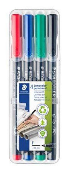 Alkoholos marker készlet, OHP, 0,6 mm, STAEDTLER "Lumocolor® 318 F",
4 különböző szín