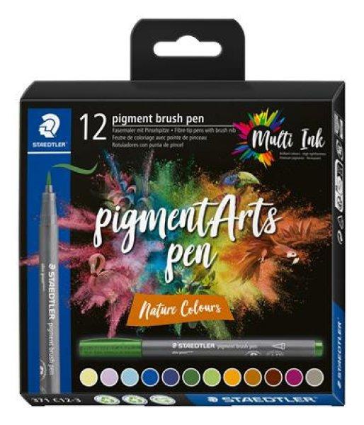 Ecsetirón készlet, STAEDTLER "Pigment brush 371", 12 különböző
természeti szín