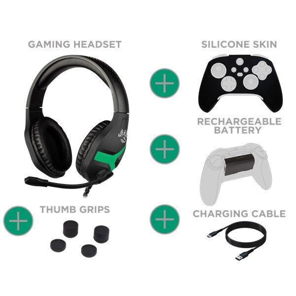 KONIX - MYTHICS Xbox Series S/X Gamer csomag (Fejhallgató + Töltő kábel +
Szilikon Tok + Thumb Grips + Aksi), Fekete