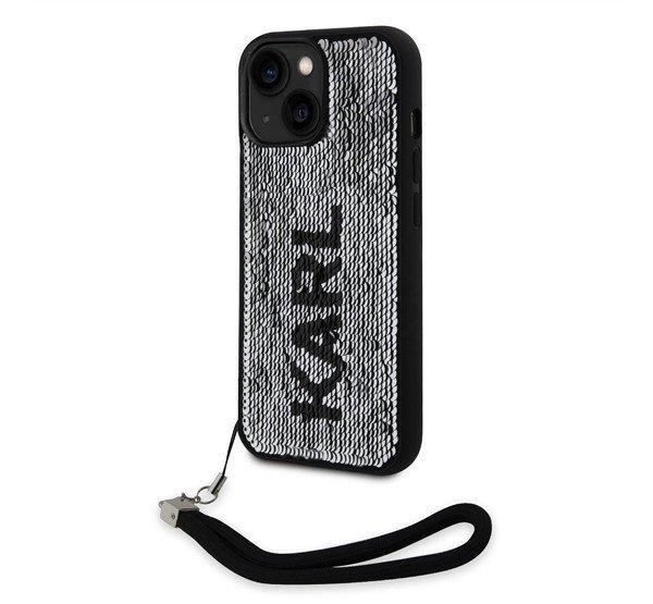 Karl Lagerfeld Sequins Reversible iPhone 15 tok, fekete/ezüst