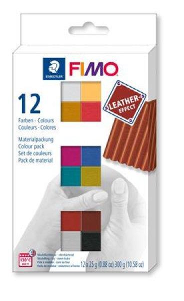 Gyurma, készlet, 12x25 g, égethető, FIMO "Leather Effect" , 12
különböző szín