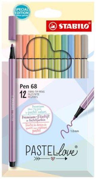 Rostirón készlet, 1 mm, STABILO "Pen 68 Pastellove", 12
különböző szín