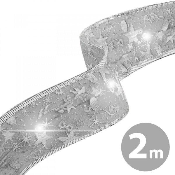 Family Karácsonyi LED-es szalag - ezüst - 2 m x 5 cm - 2 x AA (58933C)