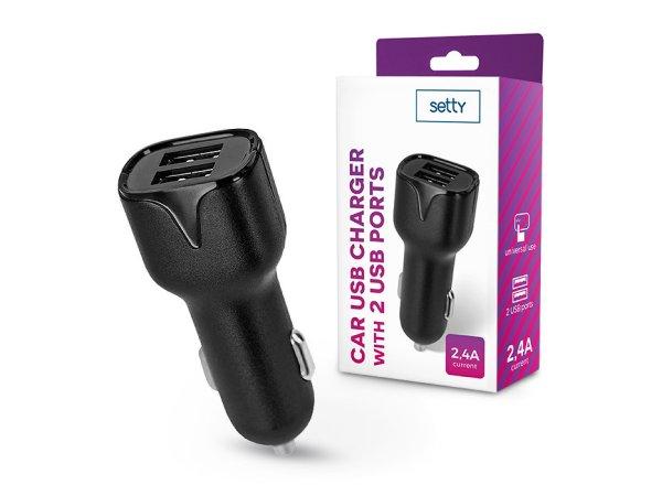 Setty 2xUSB szivargyújtó töltő adapter - Setty Car USB Charger with 2 USB
Ports - 5V/2,4A - fekete