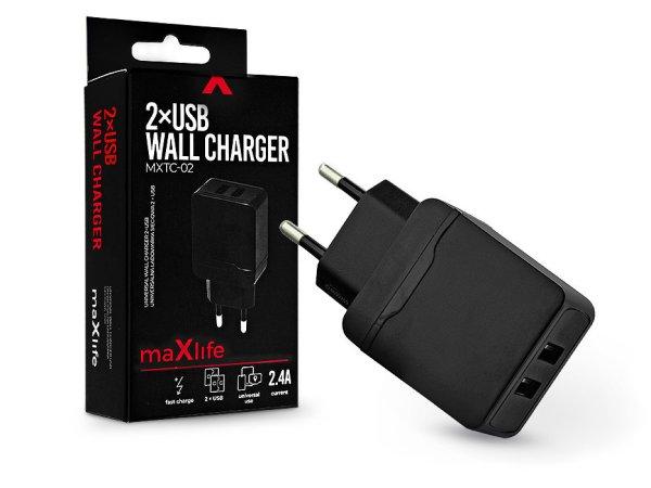 Maxlife 2xUSB hálózati töltő adapter - Maxlife MXTC-02 2xUSB Wall Fast
Charger -5V/2,4A - fekete