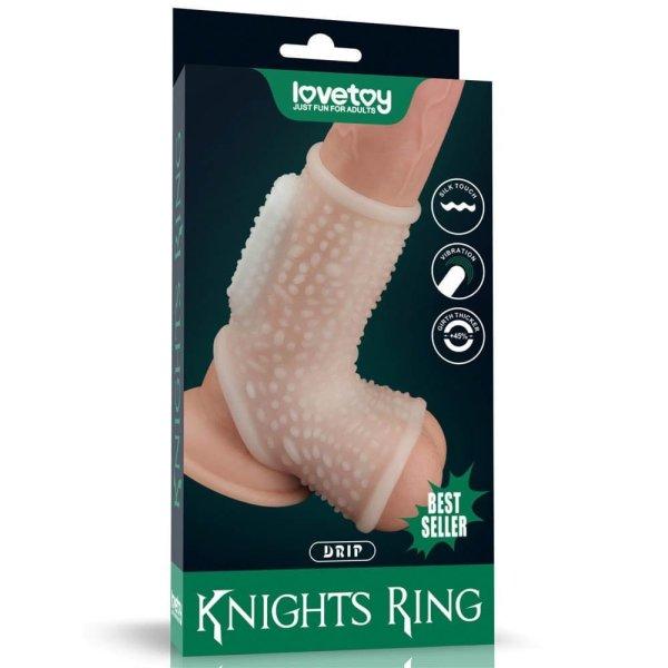 Vibrating Drip Knights Ring with Scrotum Sleeve - vibrációs péniszgyűrű
(fehér)