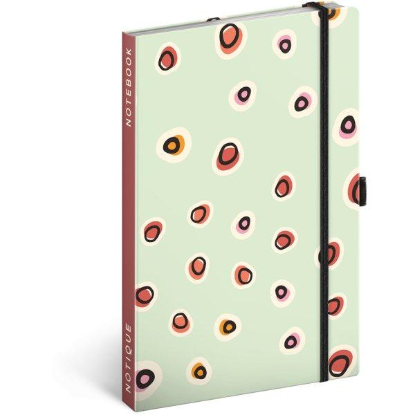 Keménytáblás notesz vonalas krémszínű lapokkal leszorító gumiszalaggal
Dots  130x210mm, Presco