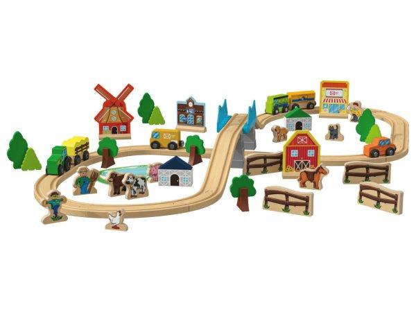 PlayTive Farm Wooden Train Set - 57 darabos falusi gazdaság fa vonat vasút
szett, favonat készlet 2.7 méter