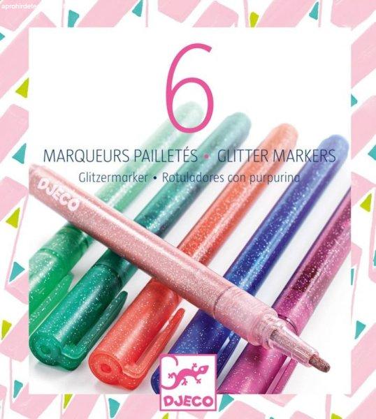 Csillámló filctoll édes színekben - Csillám filctoll 6 db - 6 glitter
markers - sweet - Djeco