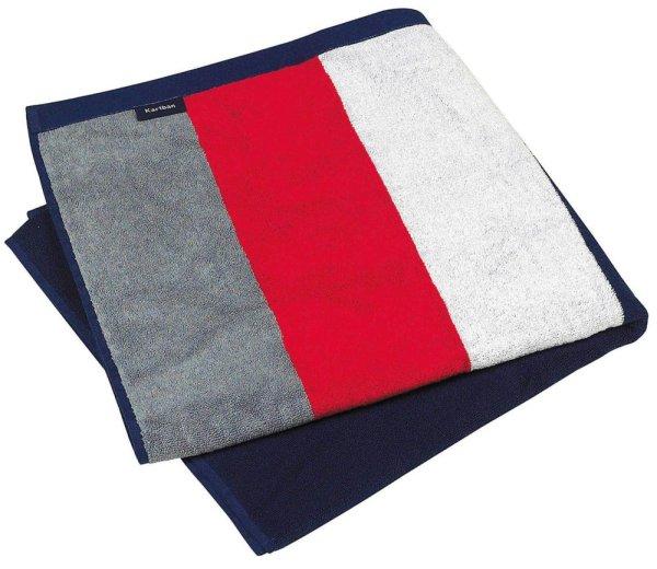 Uniszex csíkos pamut velur fürdő törölköző, Kariban KA121,
Grey/Red/White/Navy-90X180