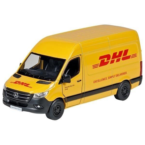 Die-cast fém lendkerekes Mercedes Benz Sprinter DHL játék autó