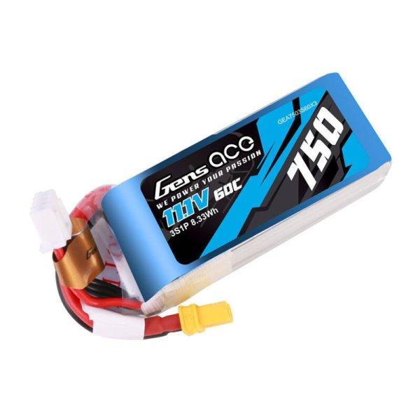 Gens Ace 750mAH 11.1V 60C 3S1P Lipo battery val XT30 connector