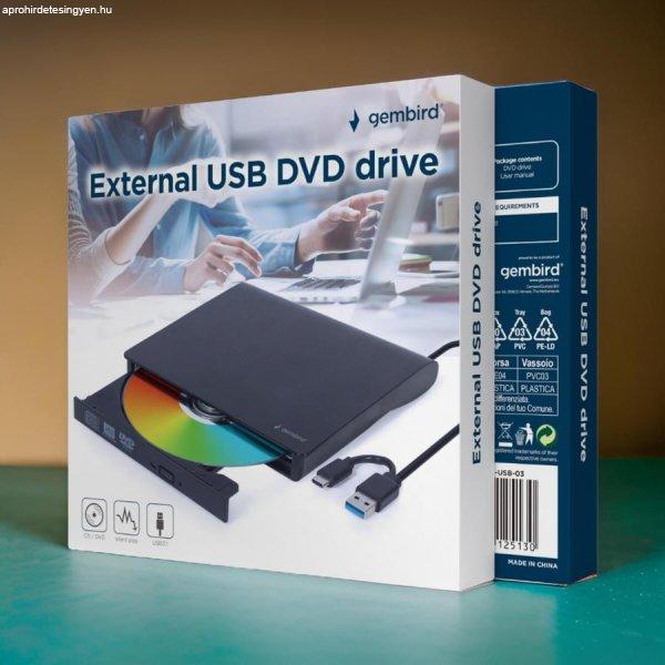 Külső USB/USC-C DVD-Író Gembird Fekete (DVD-USB-03)