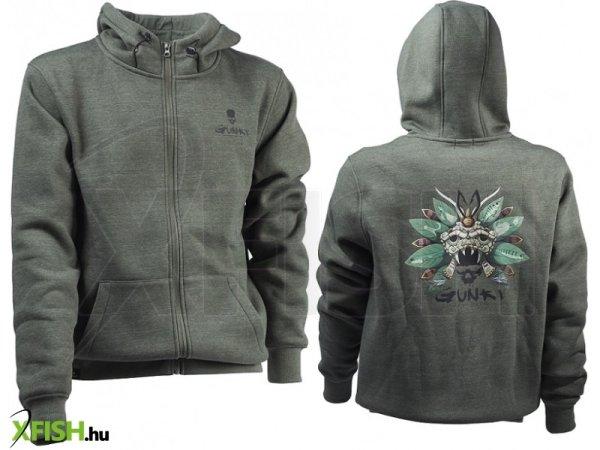 Gunki Chief Khaki Zip Sweat Kapucnis Horgász Pulóver L