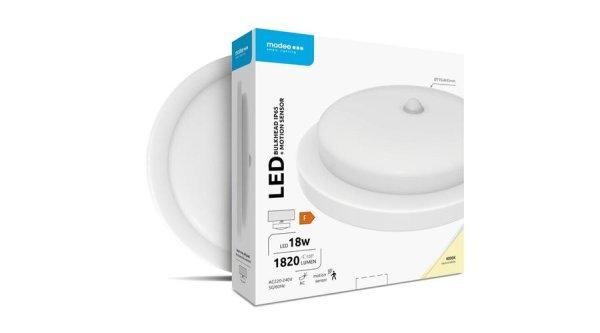 Modee LED Bulkhead Kerek 18W 4000K (D195x45mm) IP65+PIR (1820 lumen) fehér ERP