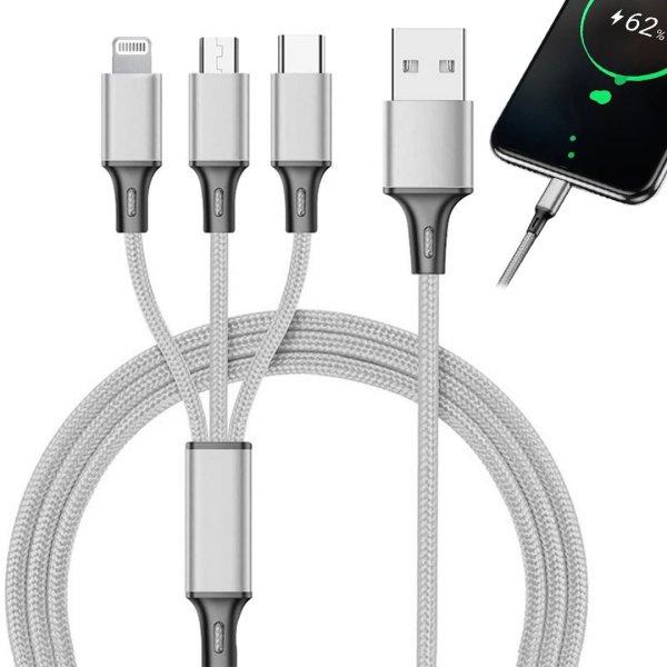 3az1-ben USB kábel, 1,2m ezüst