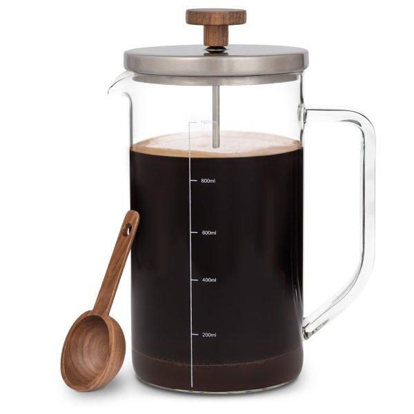 Klarstein Glaswerk Ristretto, french press, 1 L, boroszilikát üveg,
rozsdamentes acél, diófa