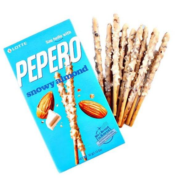 Pepero Snowy Almond fehércsoki és mandula ízű ropi 32g