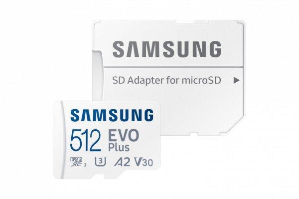 Samsung 512GB microSDXC EVO Plus Class10 U3 A2 V30 + adapterrel