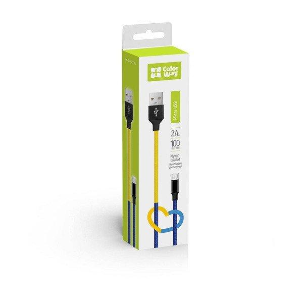 COLORWAY Kábel, USB - MicroUSB (national) 2.4A 1m blue yellow