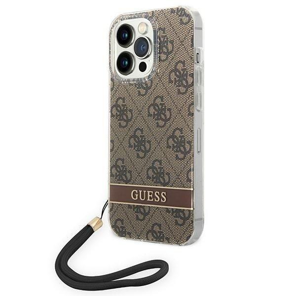 Guess GUOHCP14XH4STW iPhone 14 Pro Max 6.7 "barna keménytok 4G nyomtatott
szíj